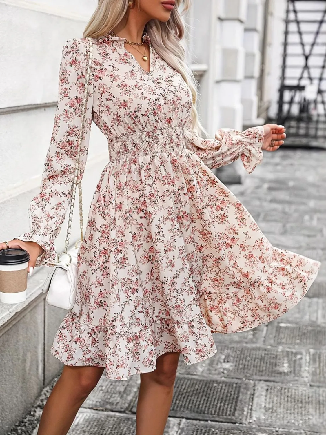 🌼 Ruffle Hem Floral Surplice Long Sleeve Dress 🌼