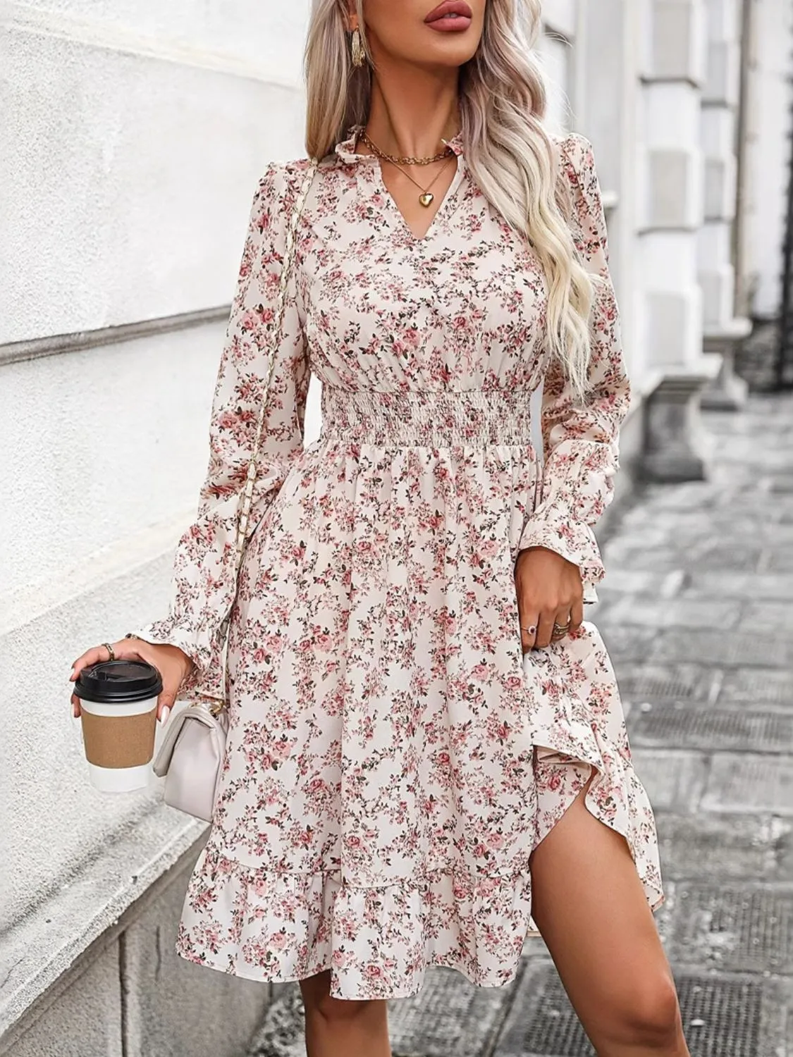 🌼 Ruffle Hem Floral Surplice Long Sleeve Dress 🌼