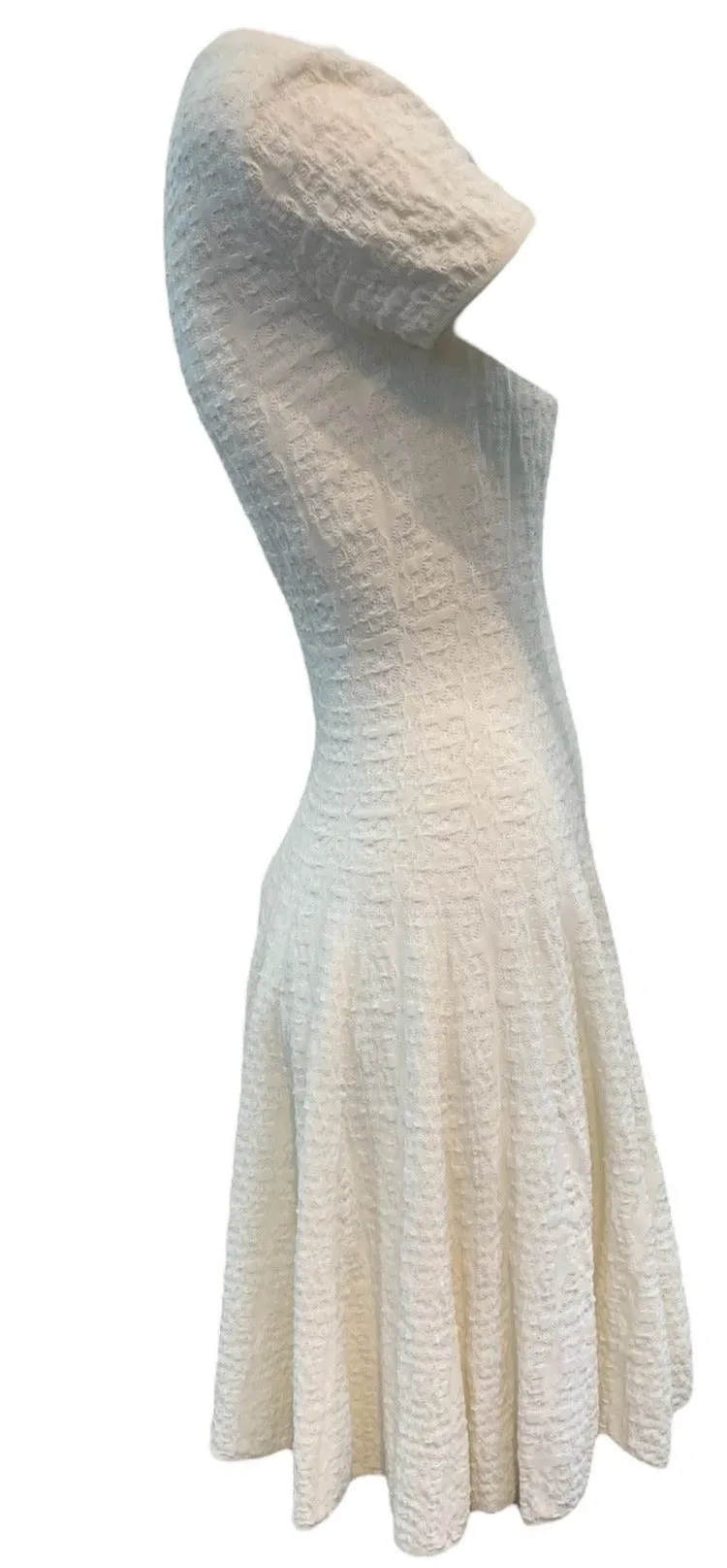 Alaia Y2K White Textured Knit Drop Waist Dress