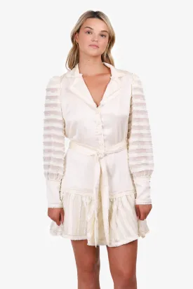 Alexis White Renita Sheer-Panel Long Sleeve Dress Size L