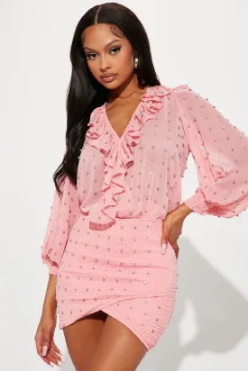 All Embellished Mini Dress - Pink