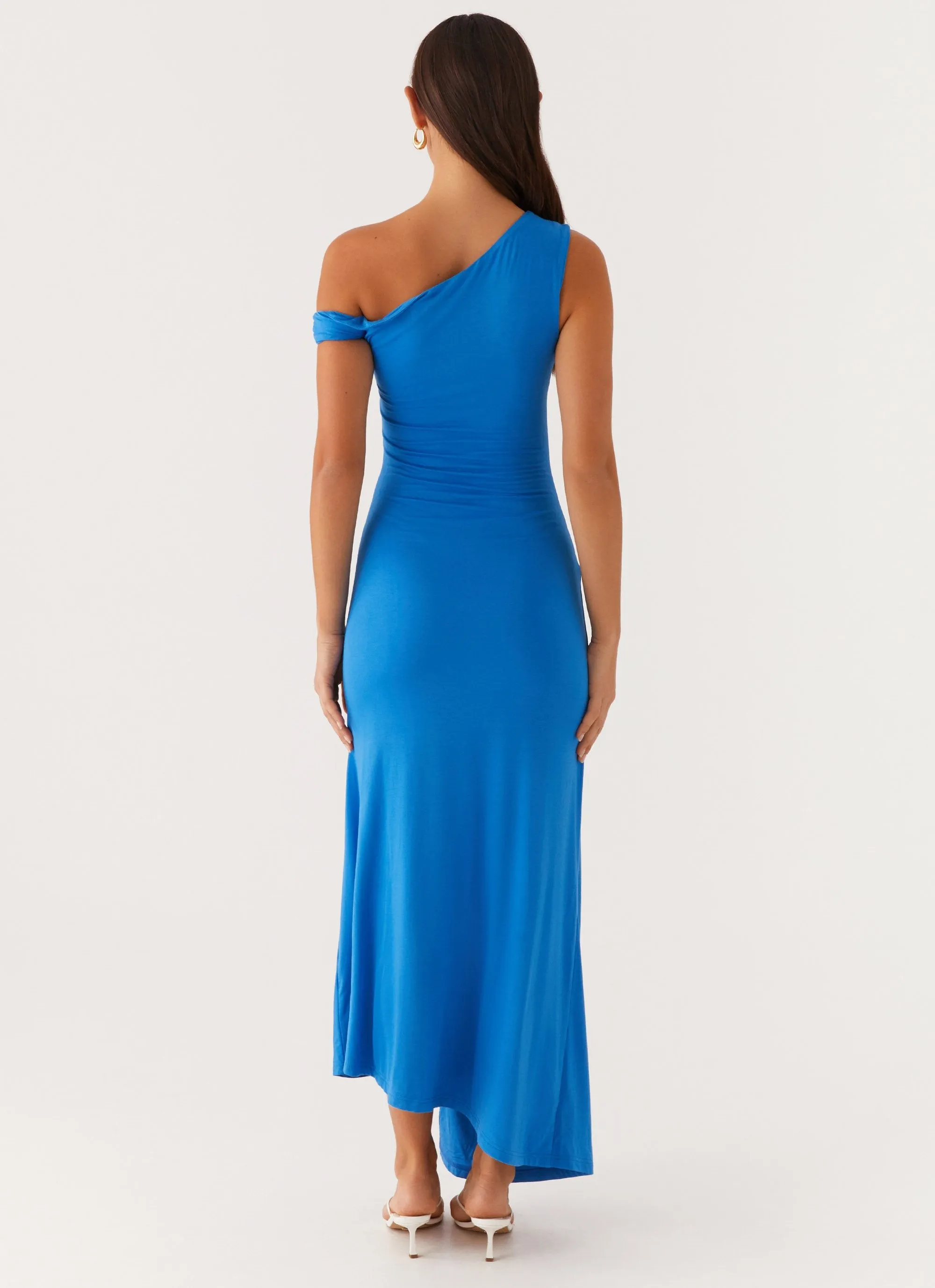 Anaya Ruched Asymmetrical Maxi Dress - Azure