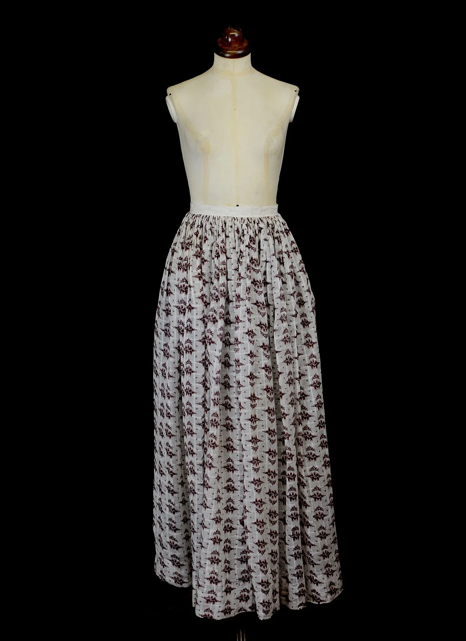 Antique Victorian Red and White Floral Cotton Maxi Skirt