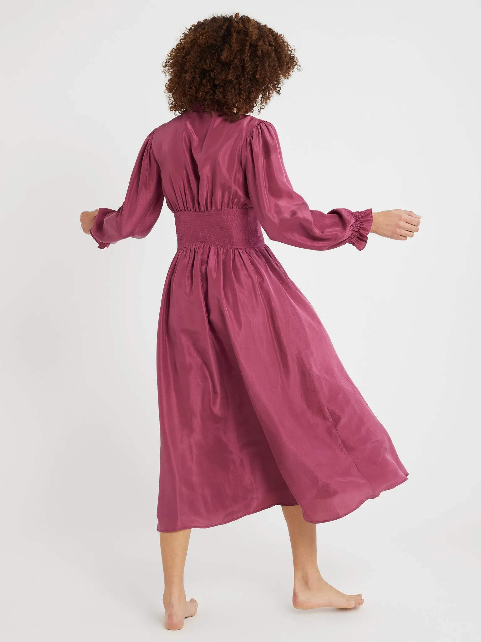 Anya Dress in Plum Washed Silk