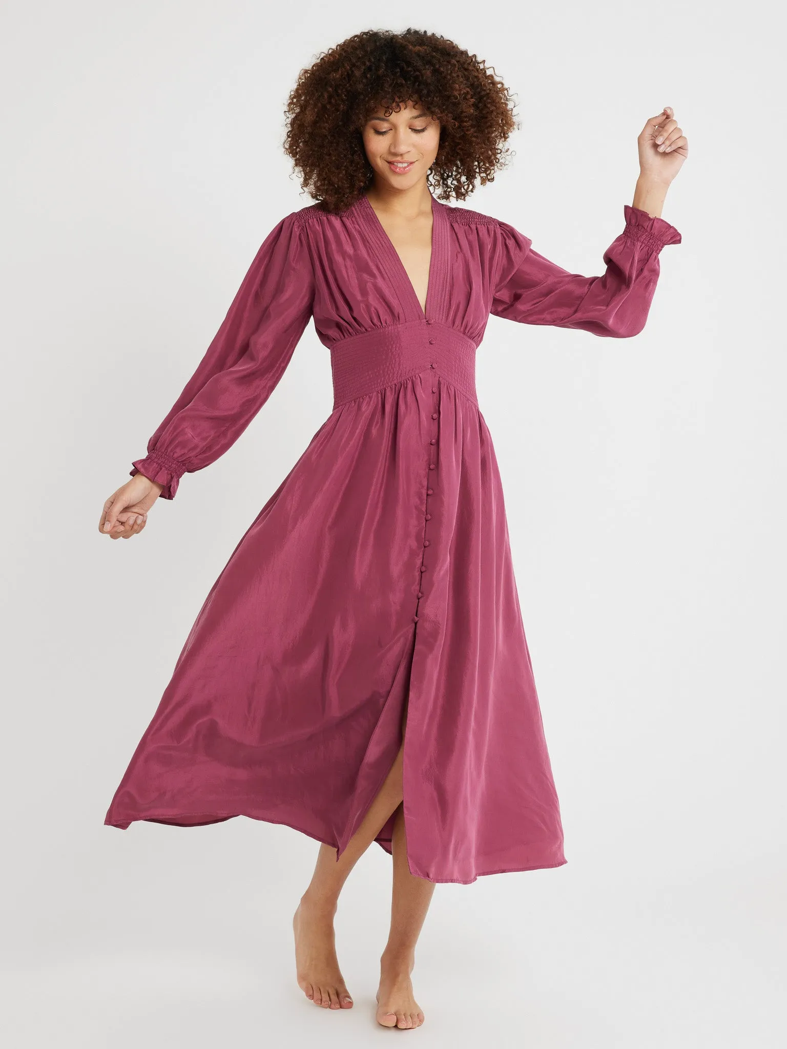 Anya Dress in Plum Washed Silk