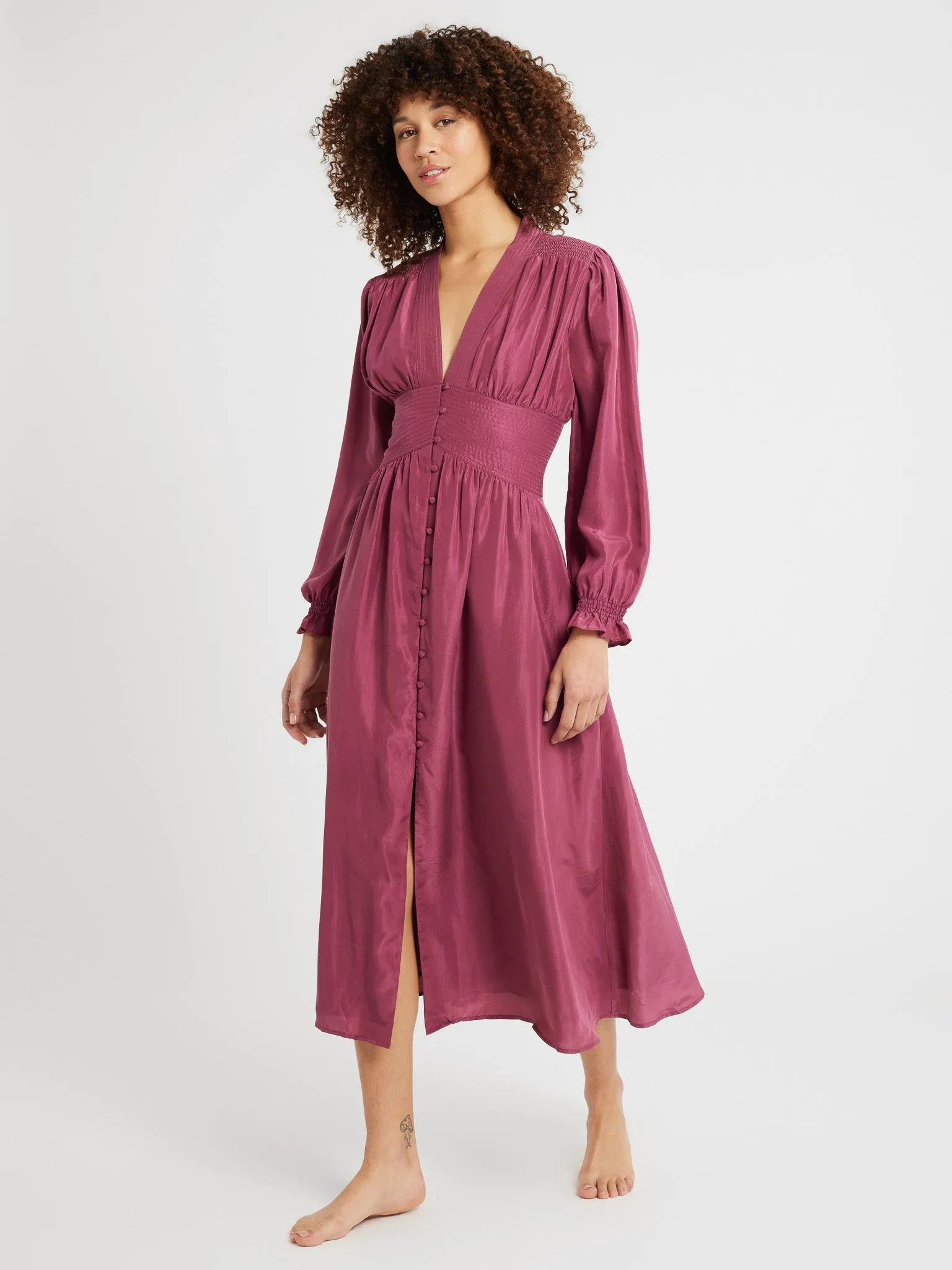 Anya Dress in Plum Washed Silk