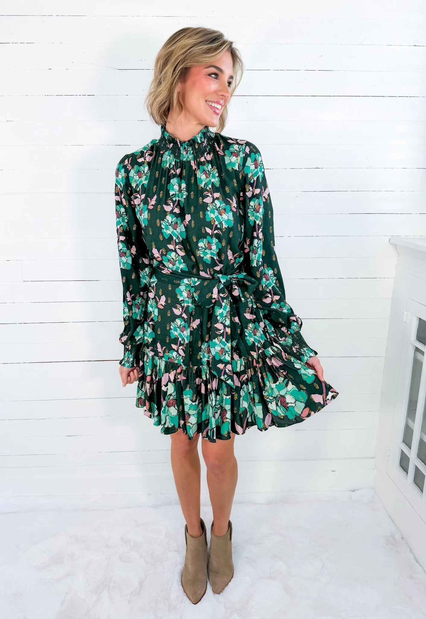 Avery Emerald Stained Glass Floral Dress