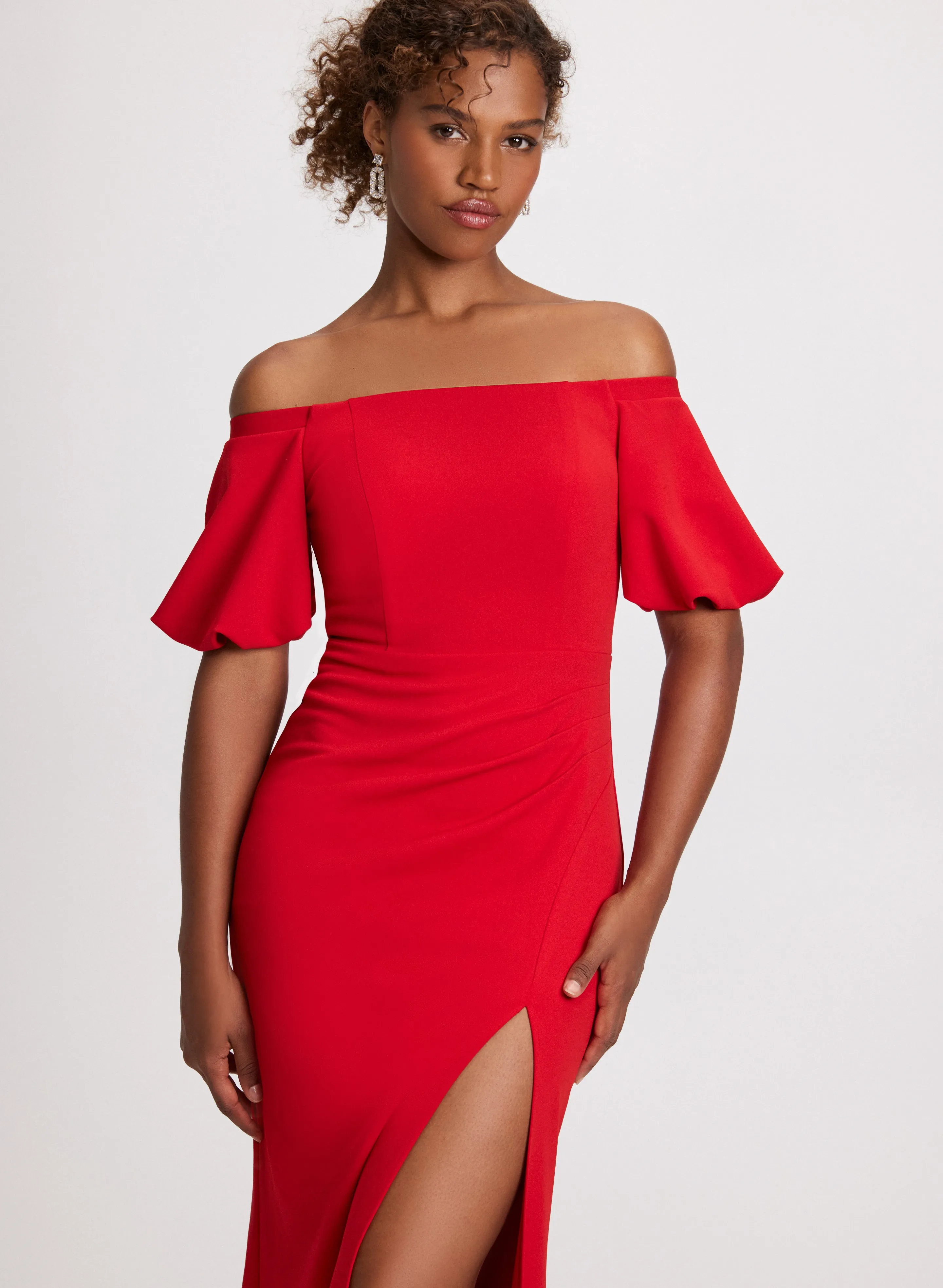 Balloon Sleeve Front Slit Dress