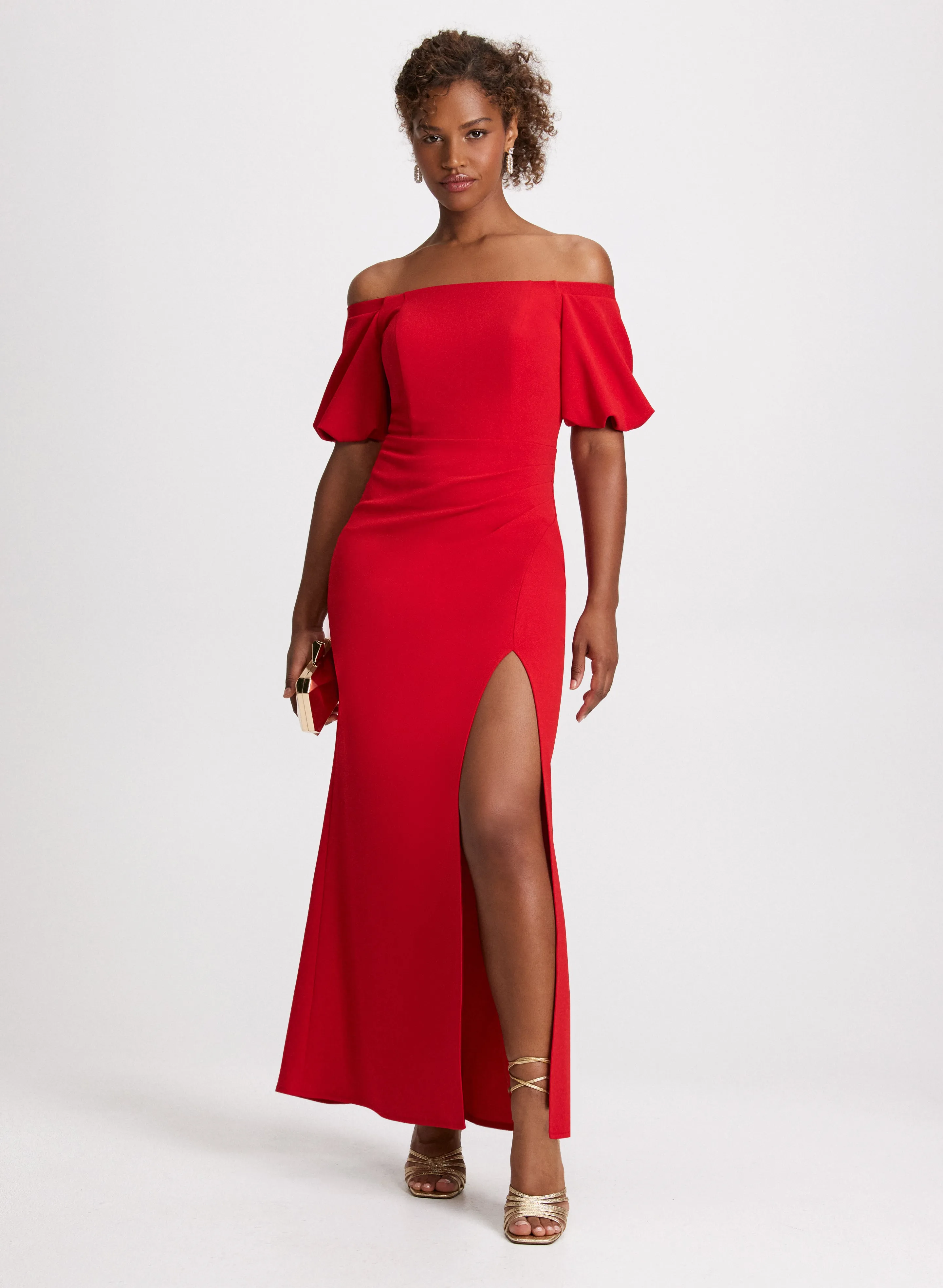 Balloon Sleeve Front Slit Dress