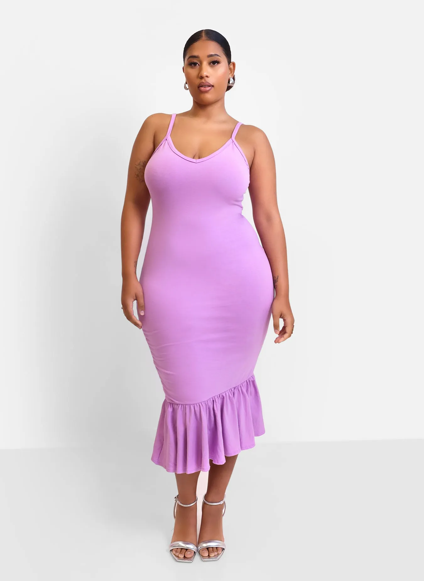 Best Intentions Ruffle Hem Bodycon Midi Dress - Lilac