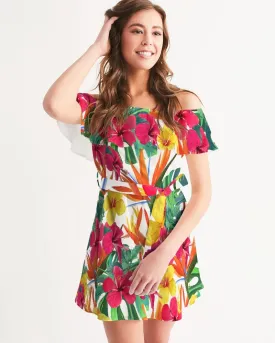 Bird of Paradise Floral Off Shoulder Dress