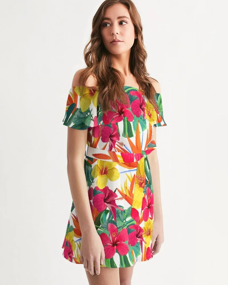 Bird of Paradise Floral Off Shoulder Dress