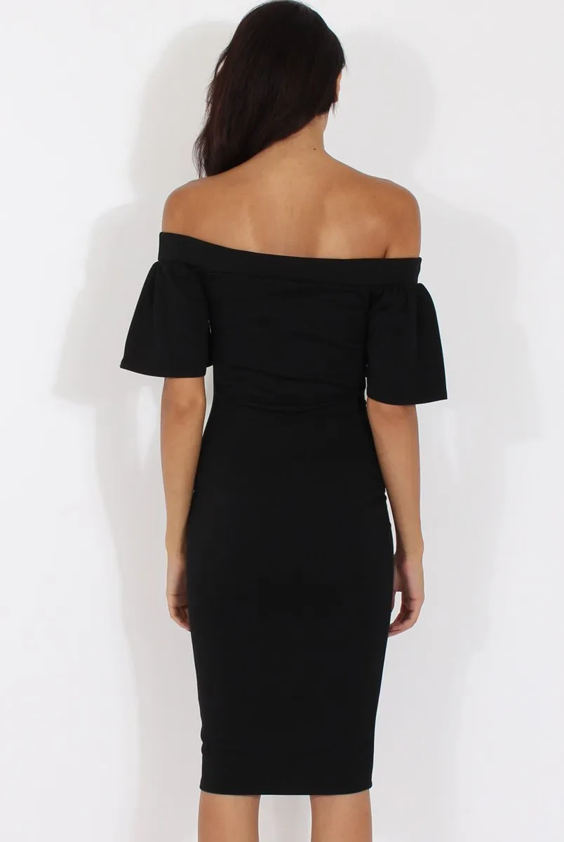 Black Bardot Bodycon Midi Dress - Cecilia