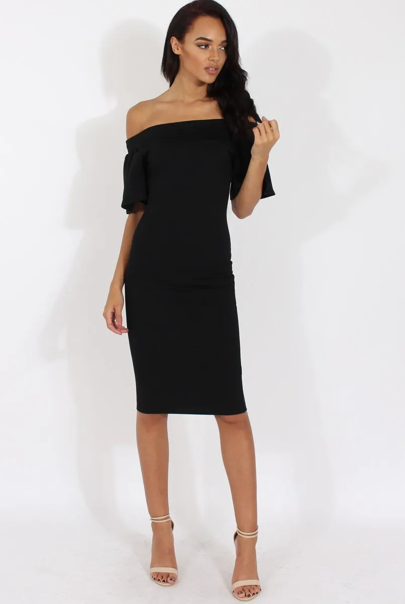 Black Bardot Bodycon Midi Dress - Cecilia