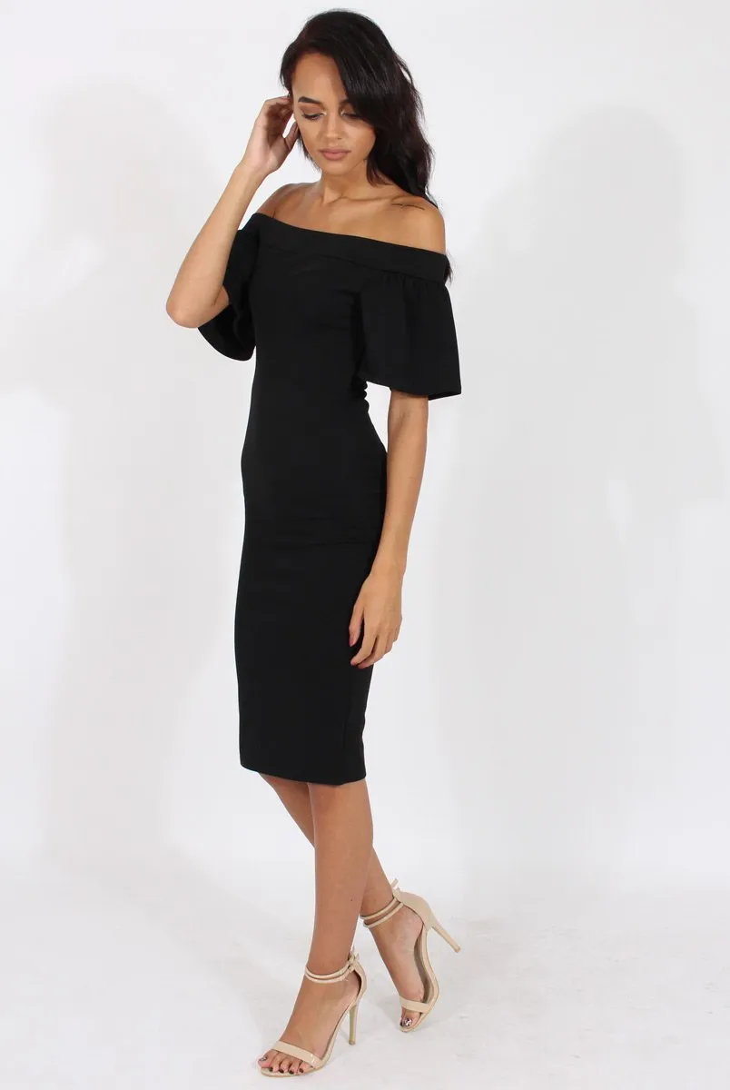 Black Bardot Bodycon Midi Dress - Cecilia