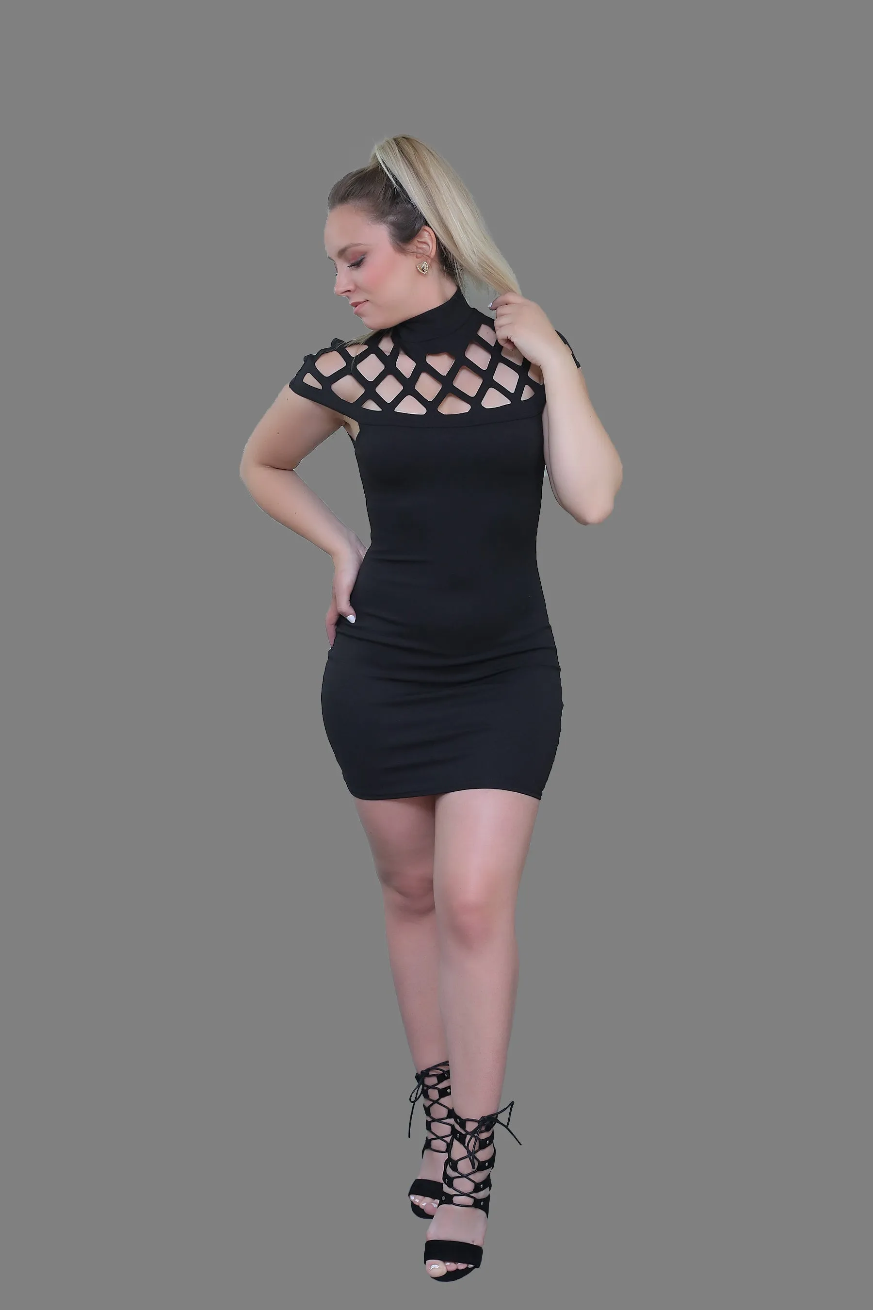 Black Caged Bodycon Eliza Dress