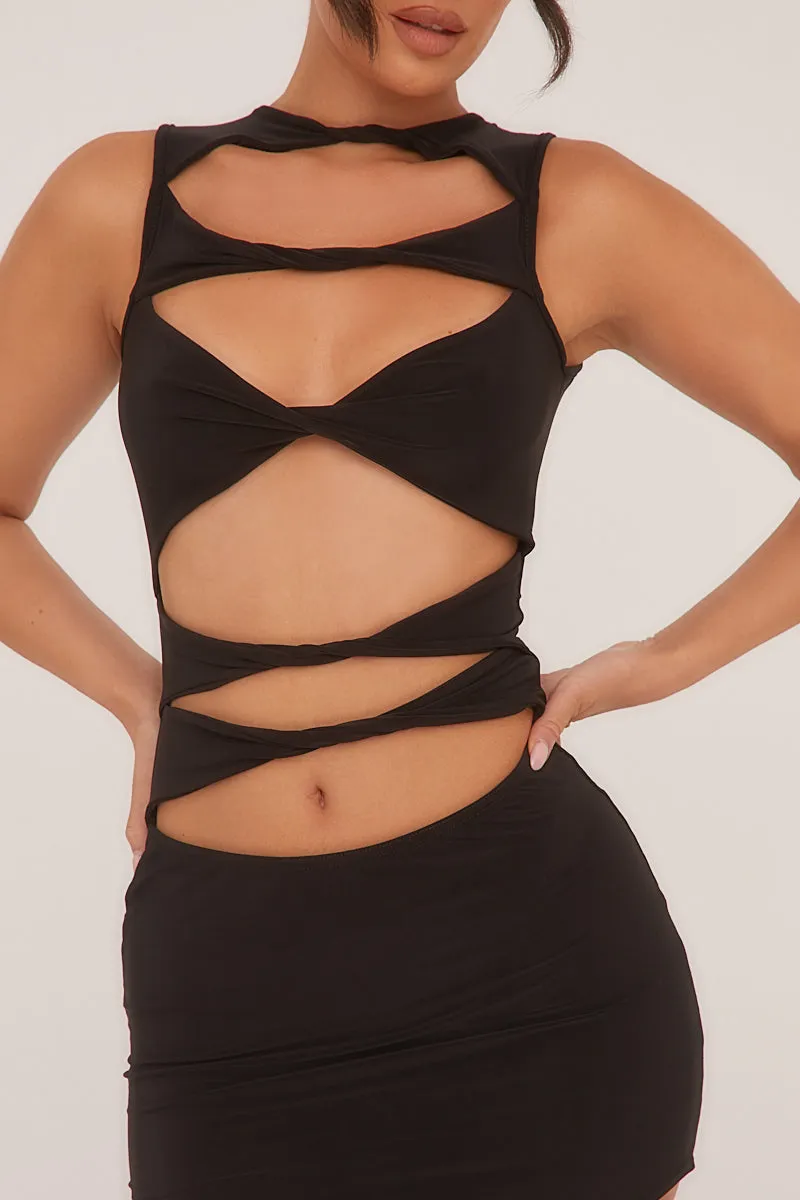 Black Cut Out Front Bodycon Mini Dress - Thea