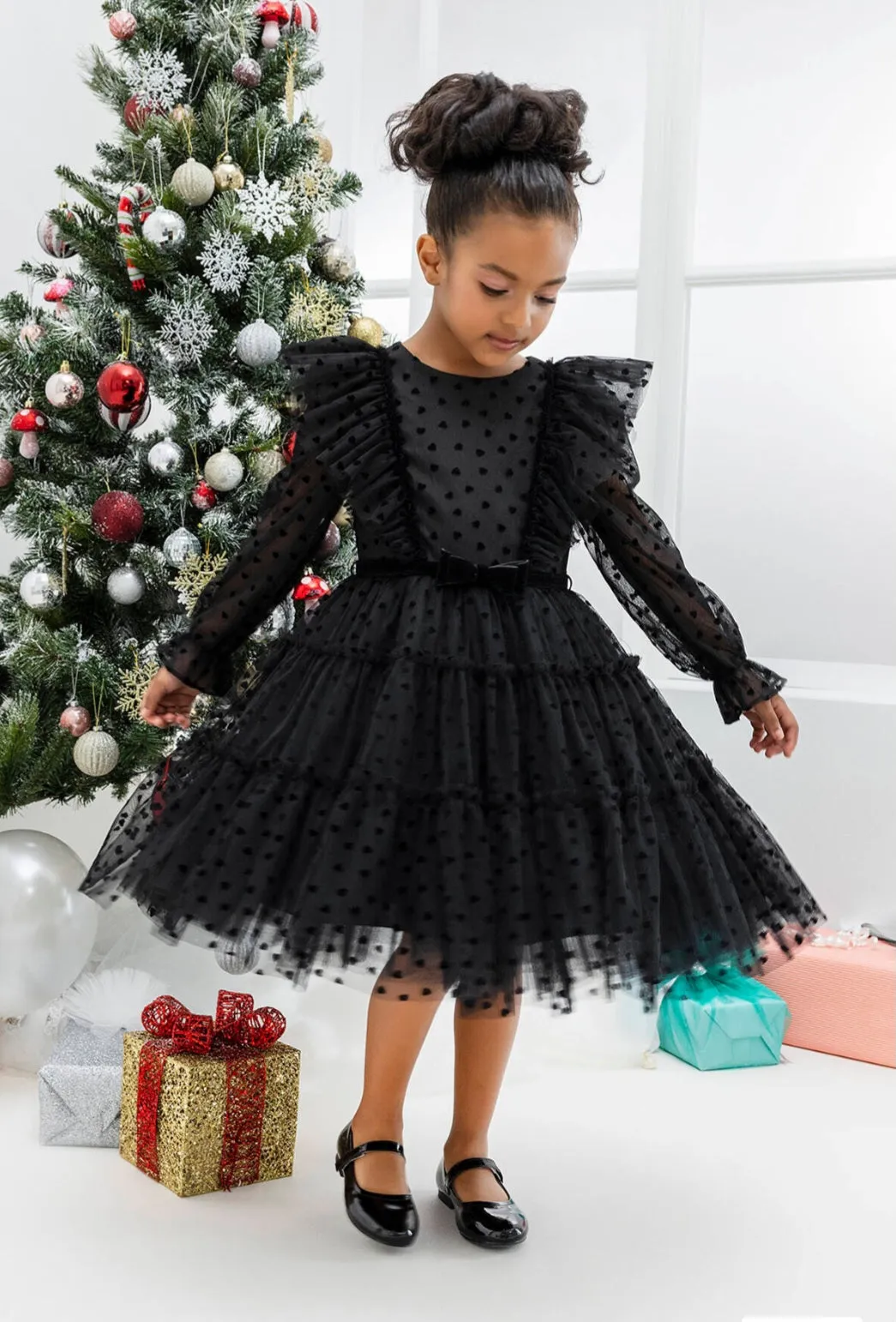 Black Heart-Shaped Girls Dress