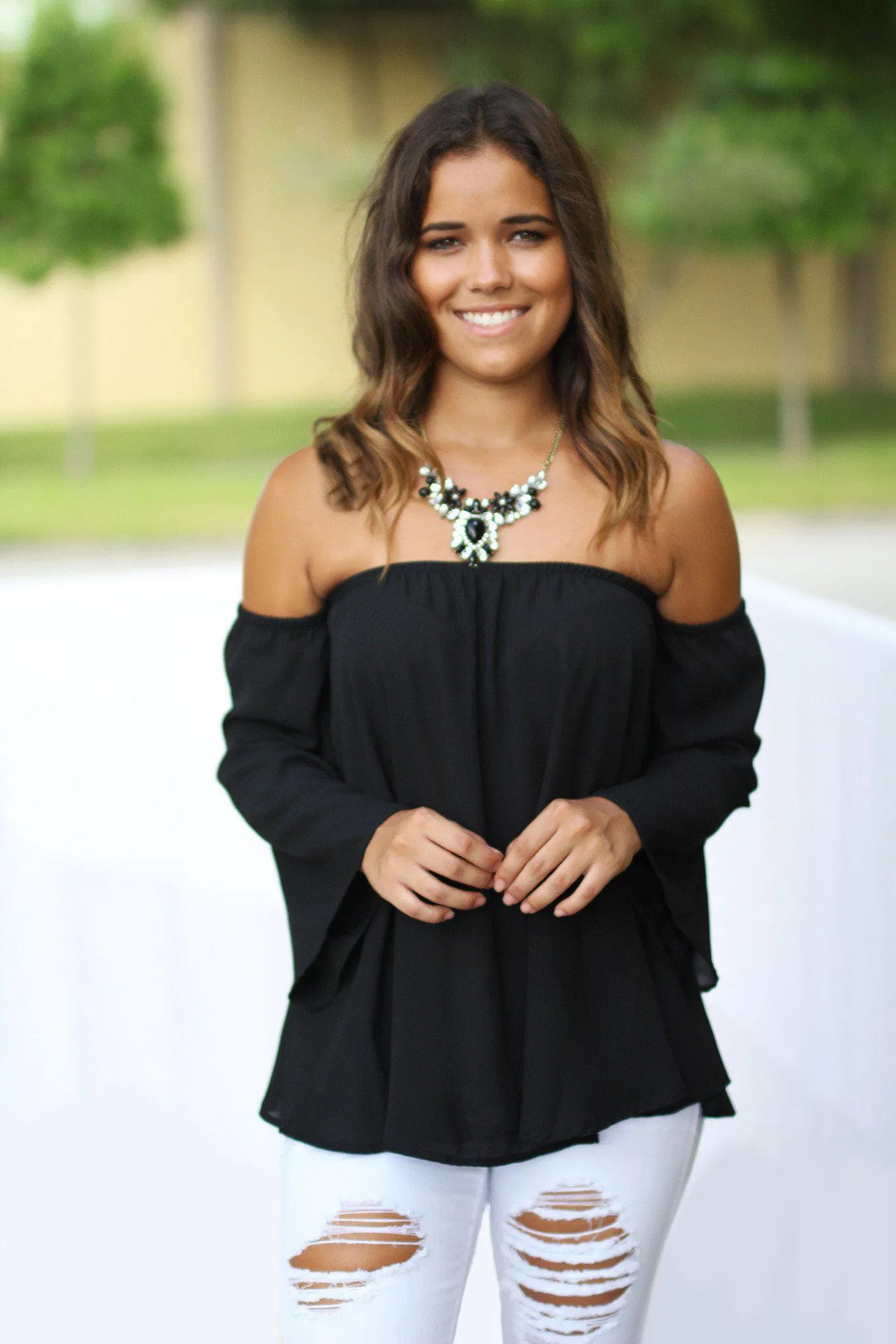 Black Long Sleeve Off Shoulder Top