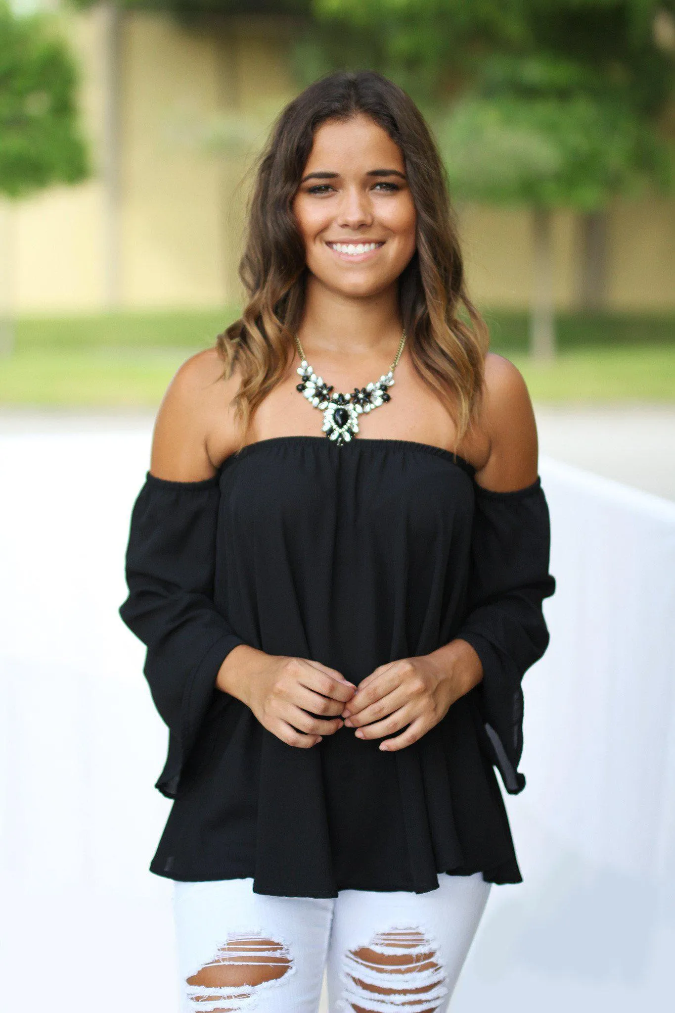 Black Long Sleeve Off Shoulder Top