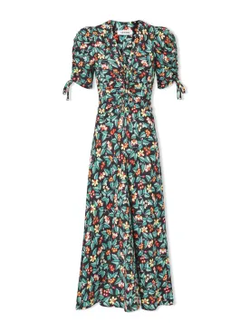 Black multi tropical floral print Ophelia bias cut maxi dress