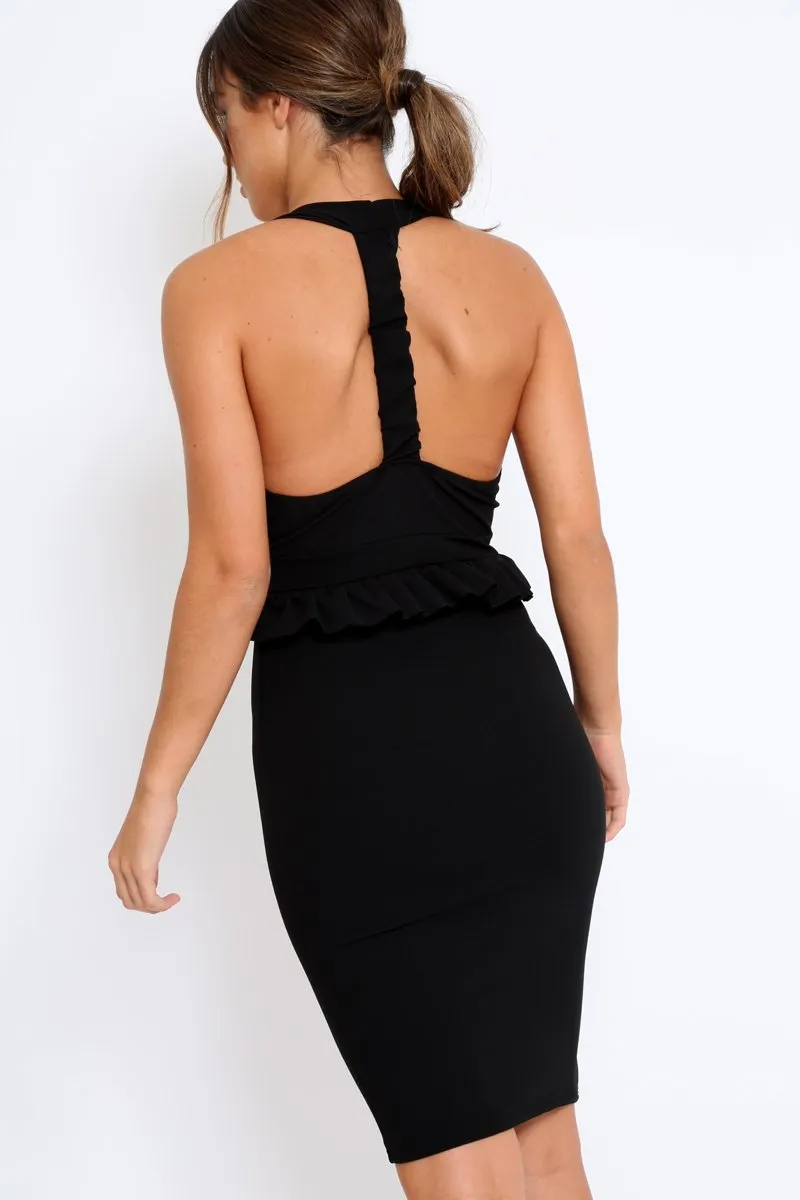 Black Racer Back Frill Midi Dress - Camilla