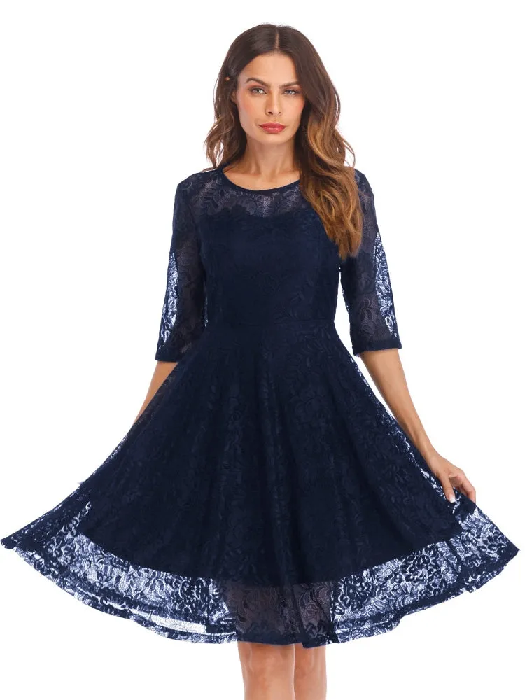 Black Scallop Trim Lace Overlay Dress