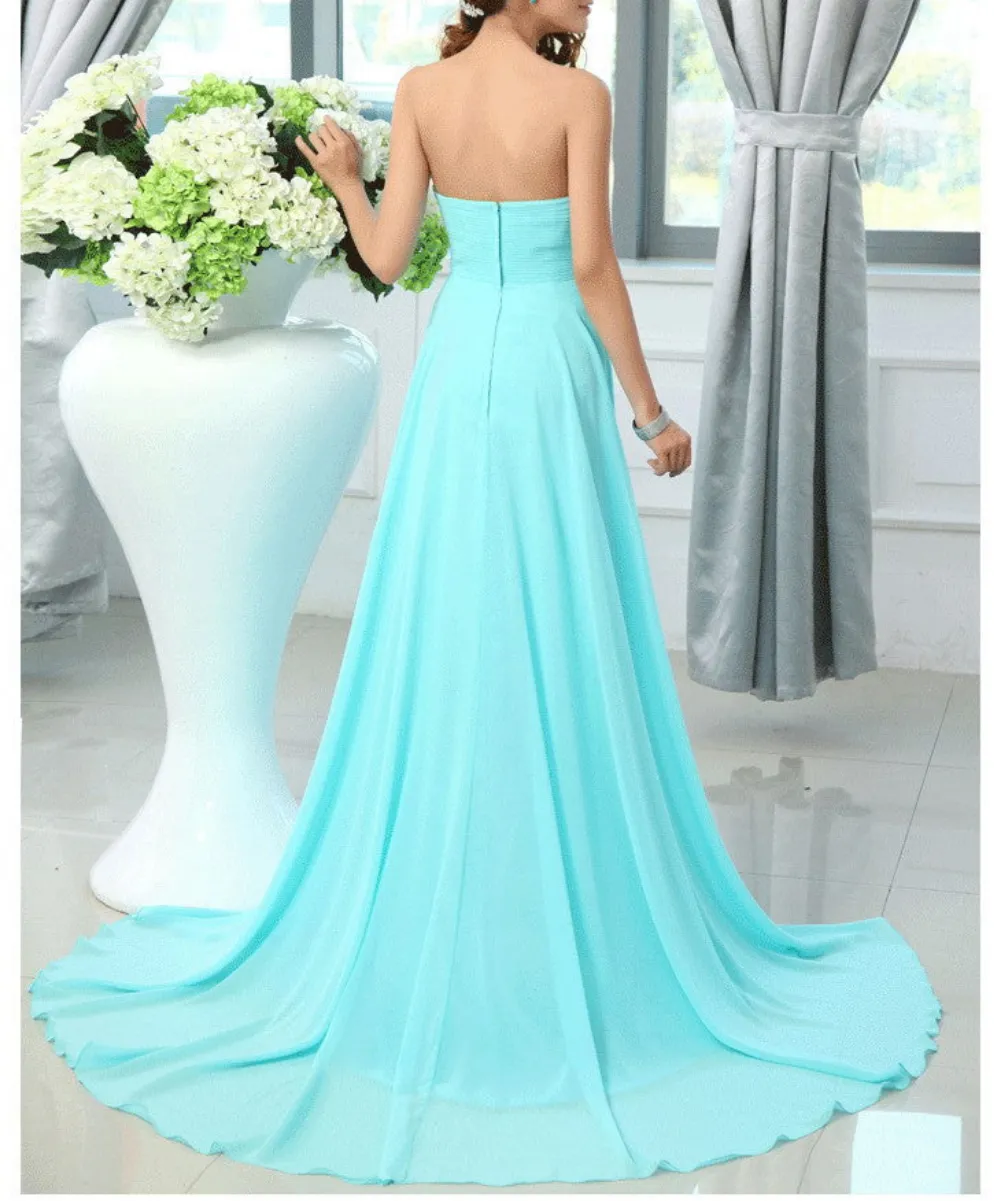 Chiffon turquoise colored  bridesmaid dress at Bling Brides Bouquet