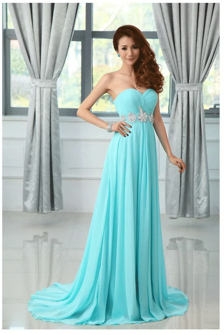 Chiffon turquoise colored  bridesmaid dress at Bling Brides Bouquet