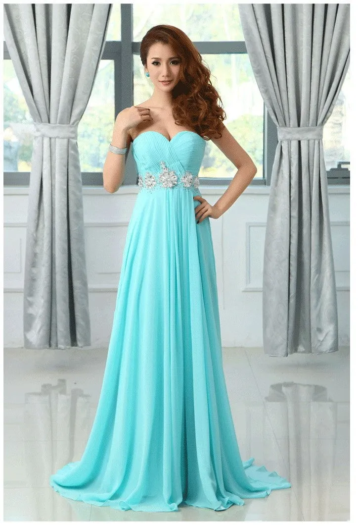 Chiffon turquoise colored  bridesmaid dress at Bling Brides Bouquet