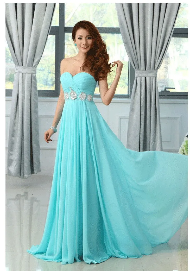 Chiffon turquoise colored  bridesmaid dress at Bling Brides Bouquet