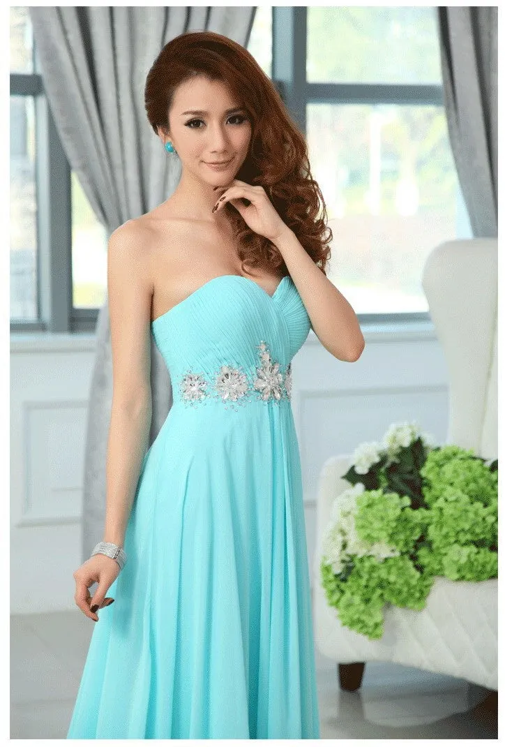 Chiffon turquoise colored  bridesmaid dress at Bling Brides Bouquet