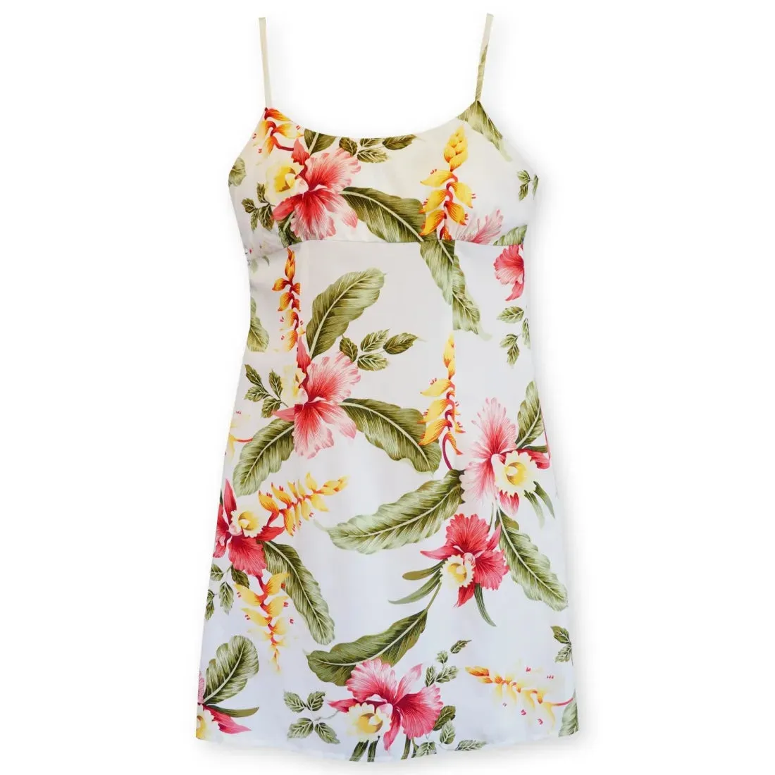 Cloud Cream Skinny Strap Short Hawaiian Dress