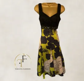 Coast Black & Lime Green Print Sleeveless Silk Dress Party  UK 8 US 4 EU 36