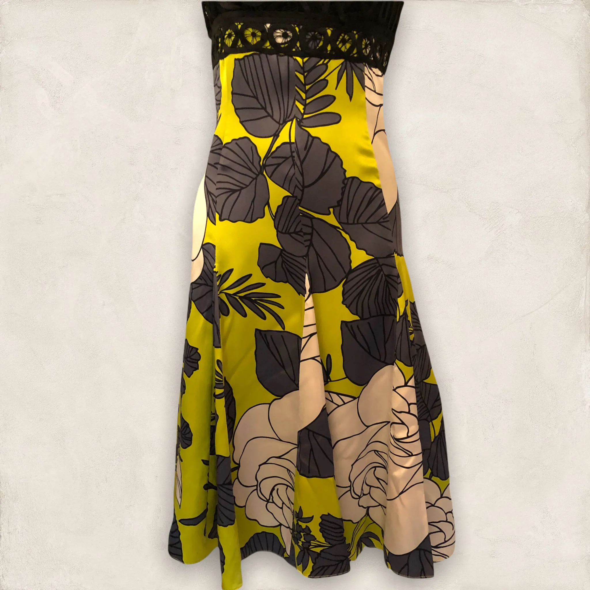 Coast Black & Lime Green Print Sleeveless Silk Dress Party  UK 8 US 4 EU 36