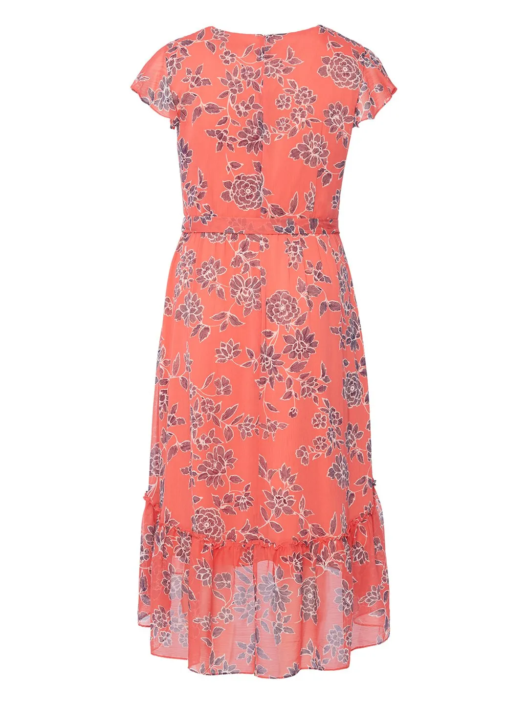 Coral Floral Tie Detail Midi Dress