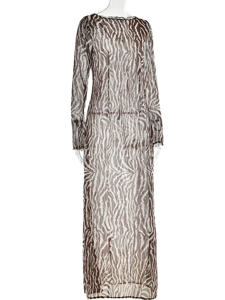 DressBetty - Autumn Sexy Long Sleeve Zebra Print Bodycon Maxi Dress