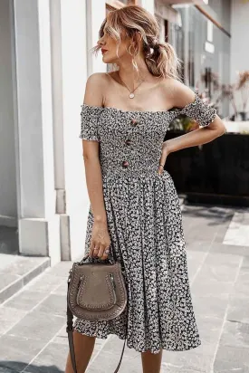 Dunnmall Sexy Off Shoulder Print Dress