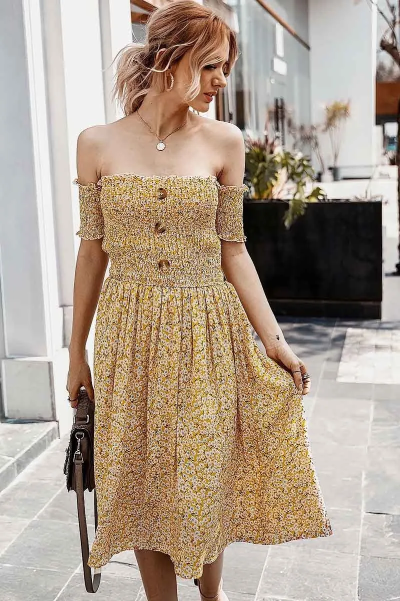 Dunnmall Sexy Off Shoulder Print Dress