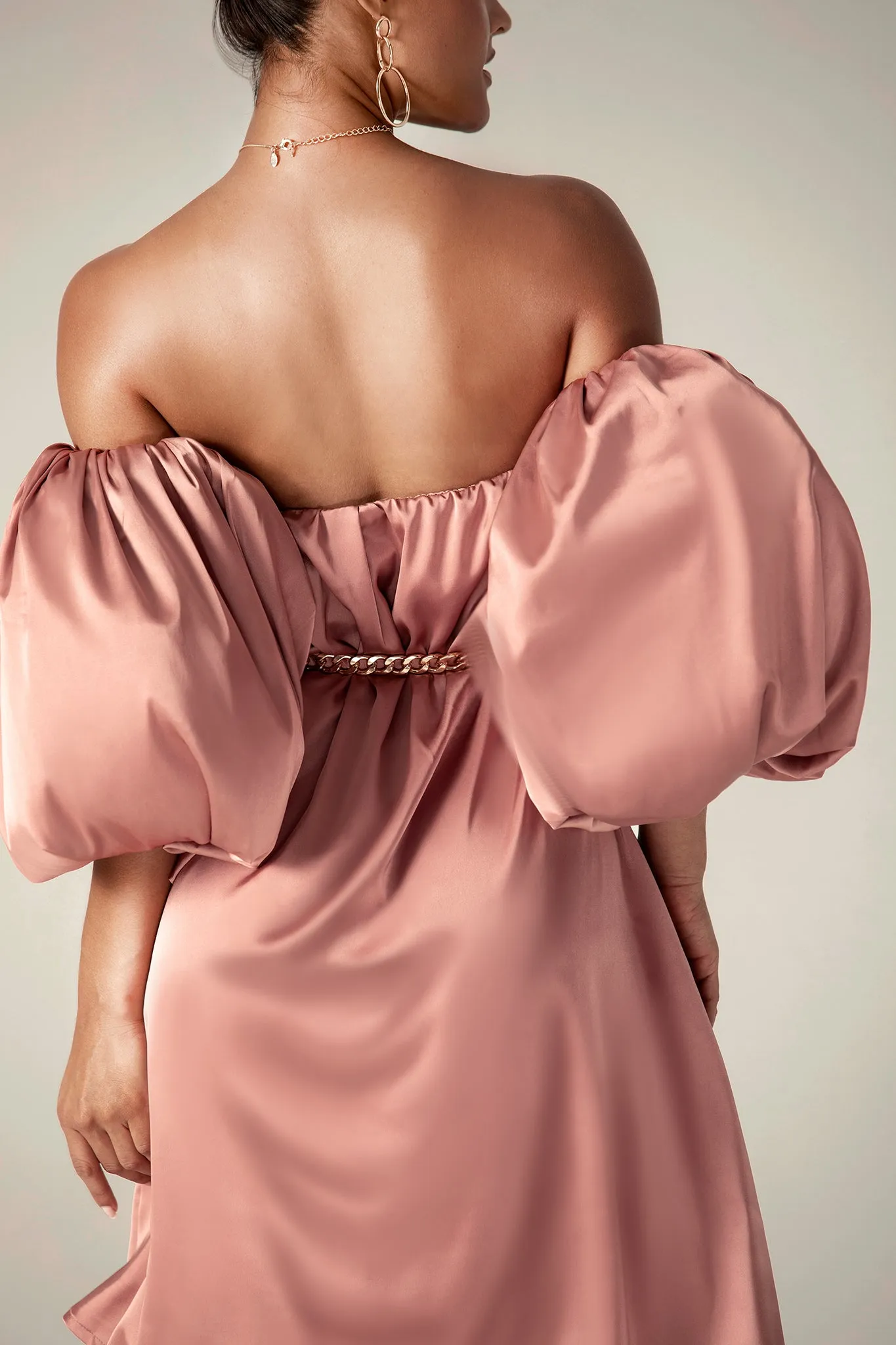 Ella Puff Sleeve Satin Dress (Dusty Pink)