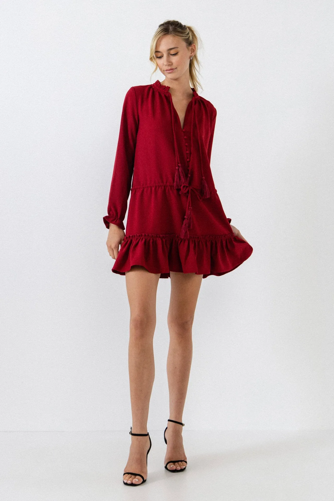 English Factory - Tassel Trim Dress With Ruffle At Hem