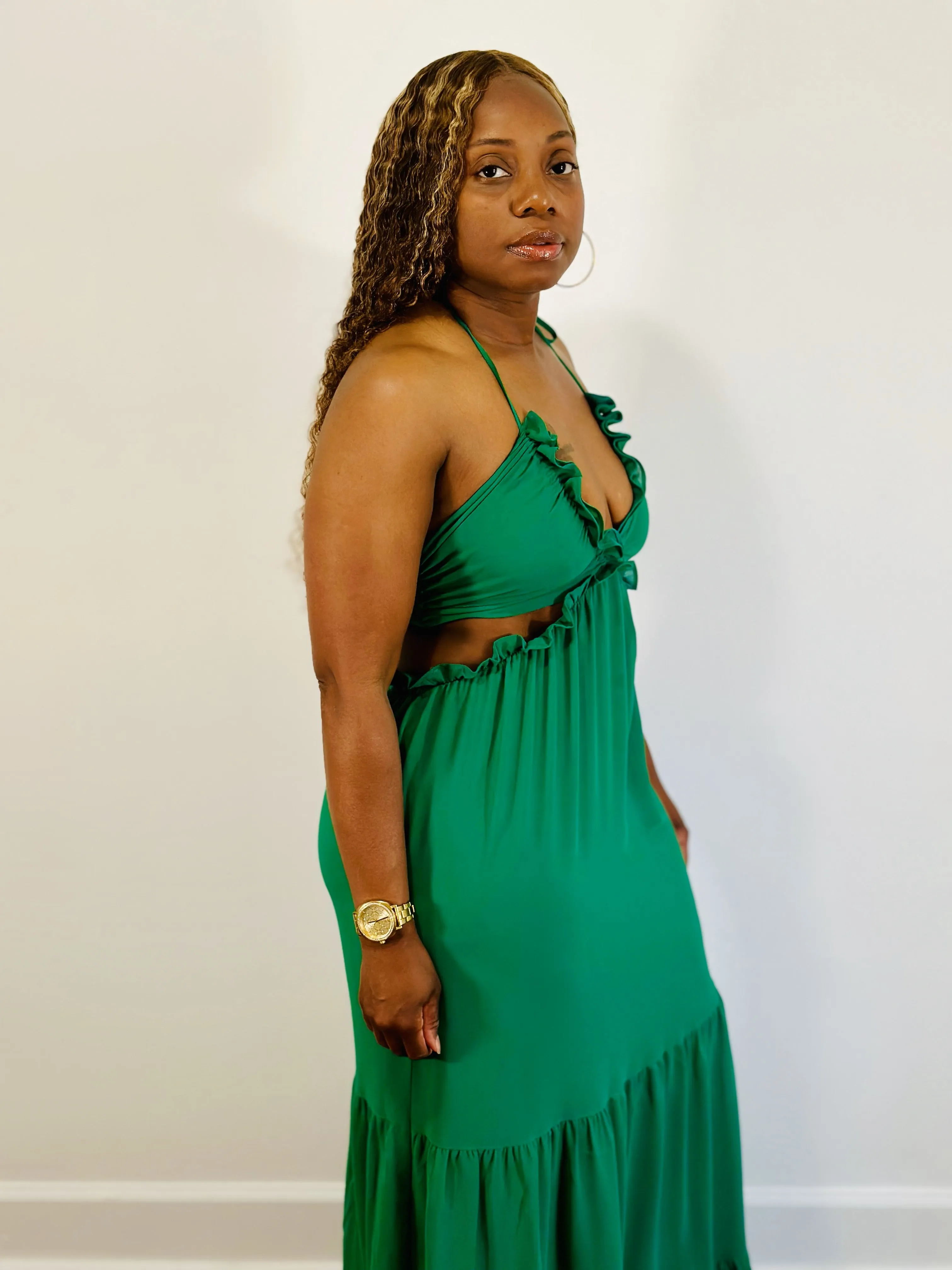 Floetry V-Neck Maxi Dress (Hunter Green)