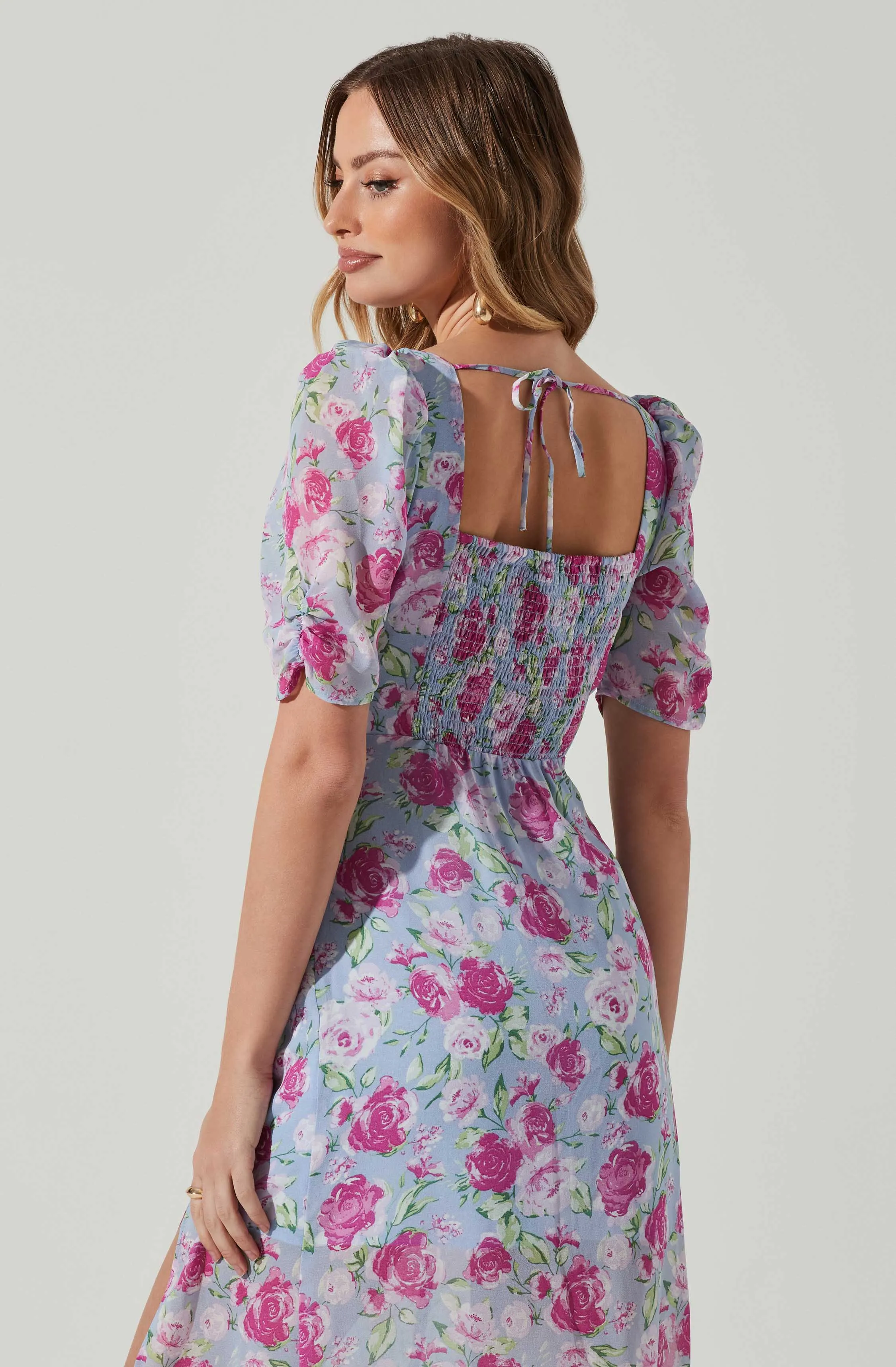 Floral Front Slit Milkmaid Midi Dress