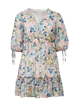 Flounce Detail Spring Florals Dress