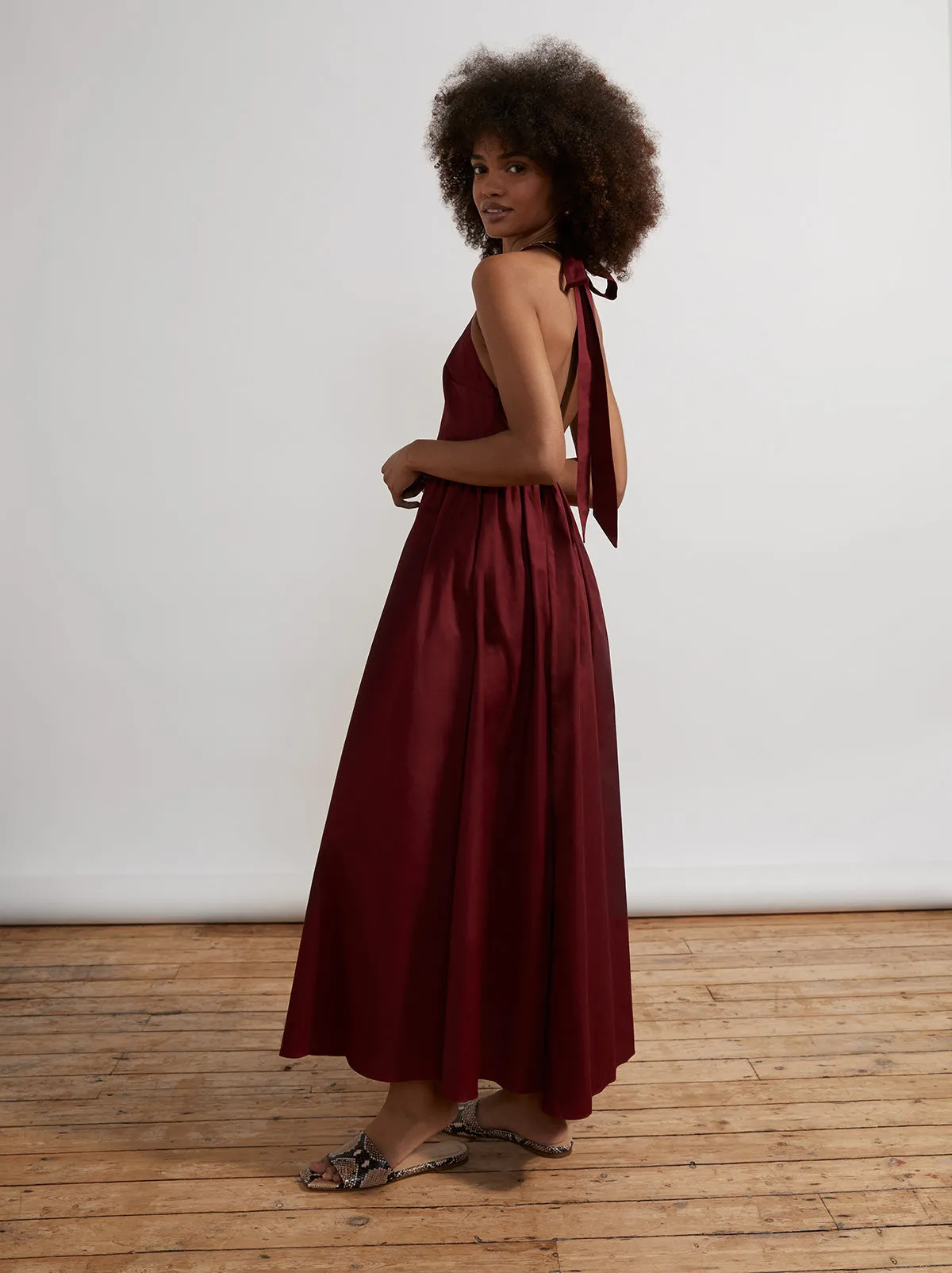 Freya Burgundy Halter Neck Maxi Dress