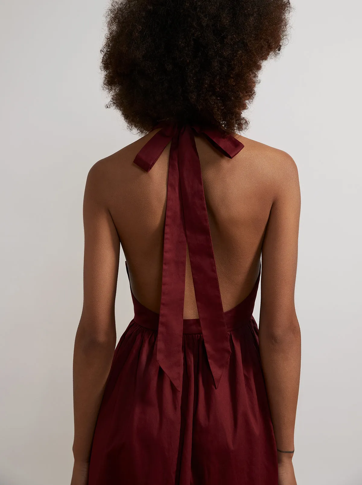 Freya Burgundy Halter Neck Maxi Dress