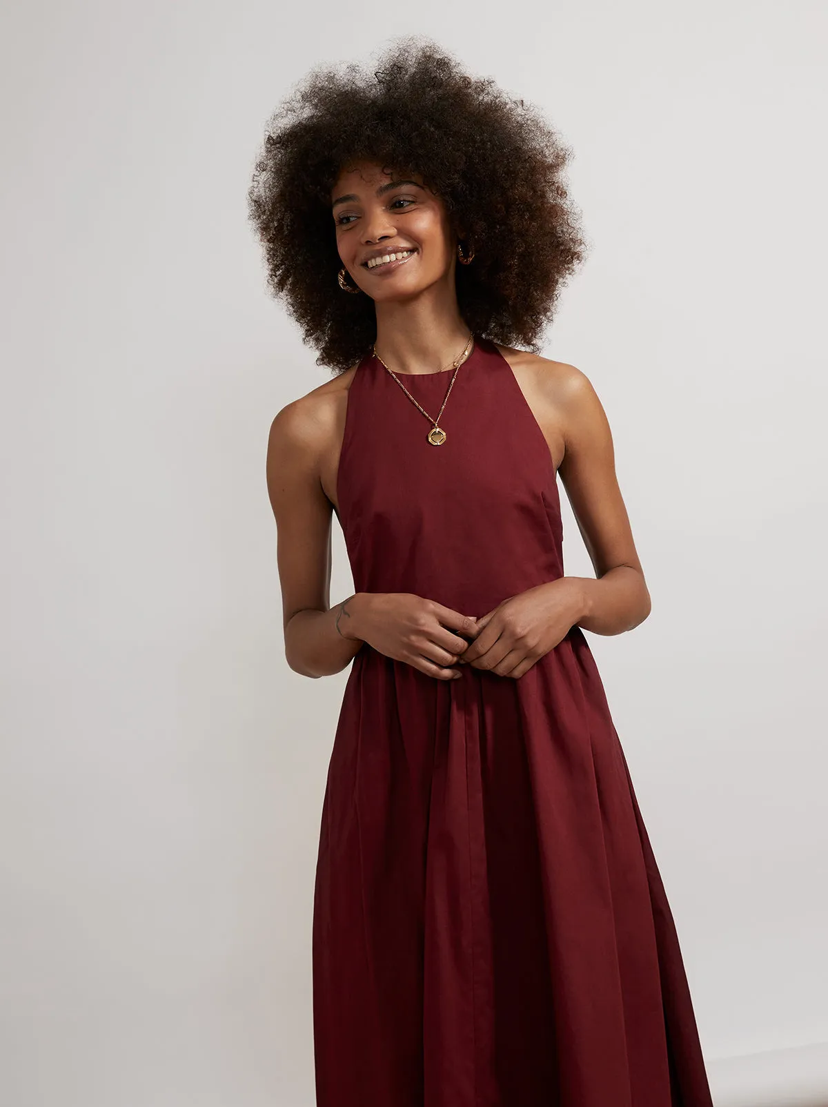 Freya Burgundy Halter Neck Maxi Dress