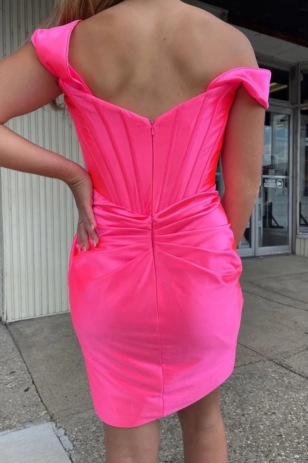 Fuchsia Off the Shoulder Ruched Tight Homecoming Dress