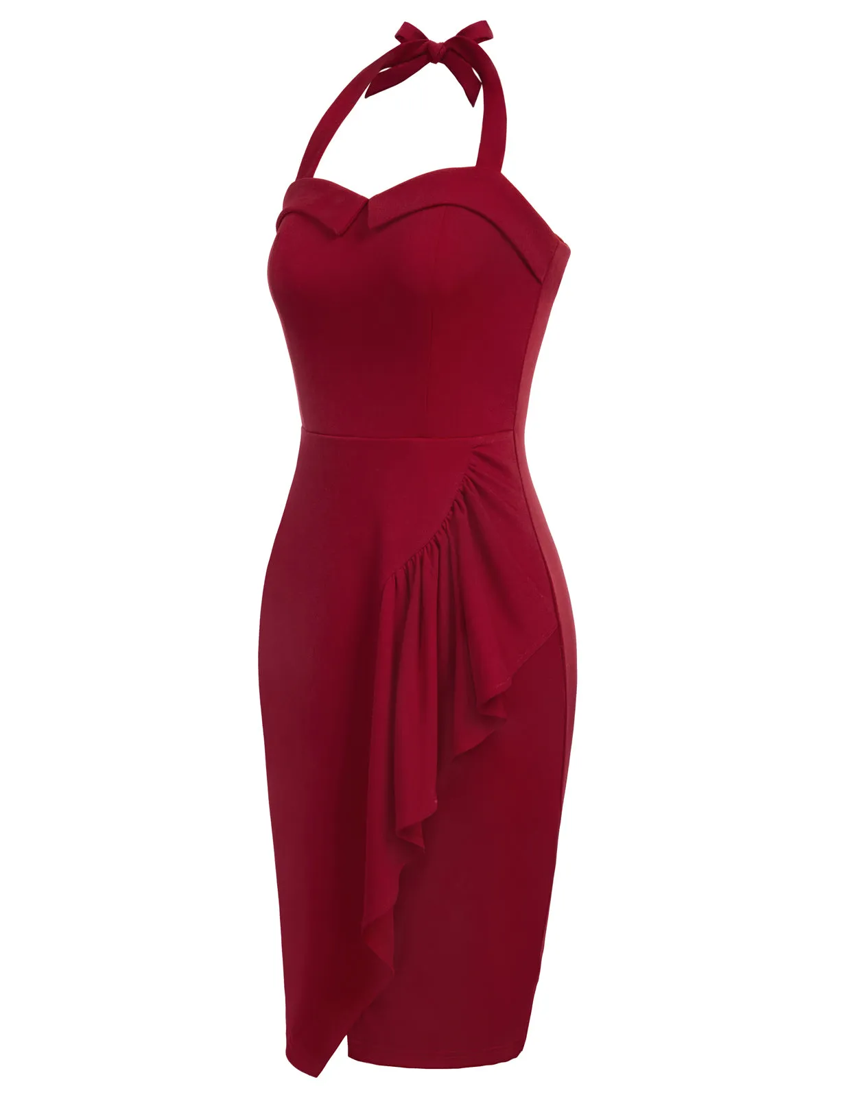 Halter Dress Sweetheart Neck Ruffle Decorated Bodycon Dress