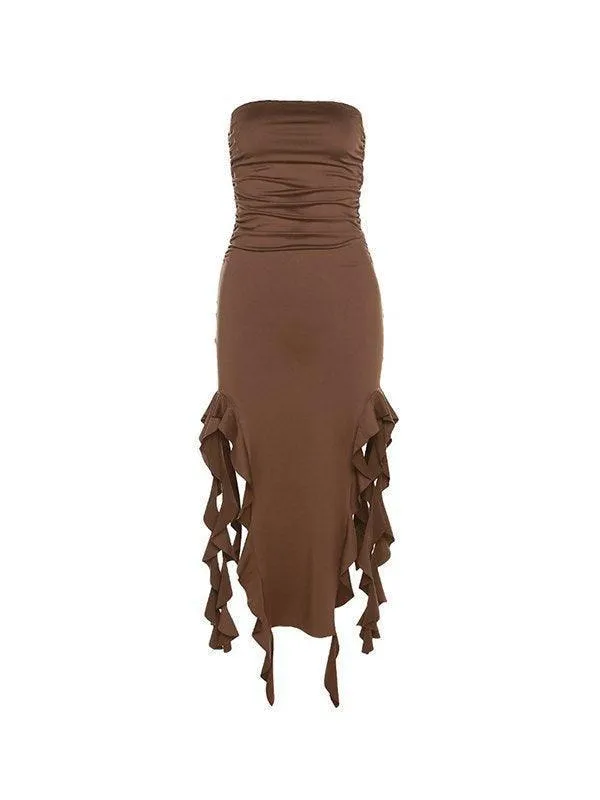 Irregular Ruffle Bandeau Maxi Dress